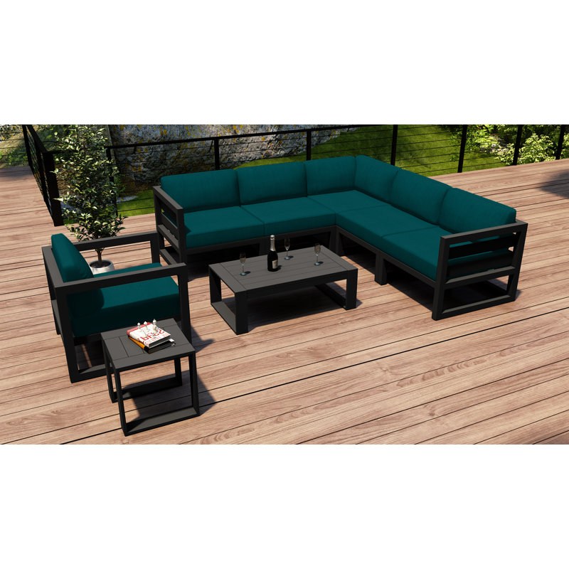 Smith 6 - Person Modular Patio Conversation Set with Cushions, Canvas Natural Sunbrella® Canvas, Slate