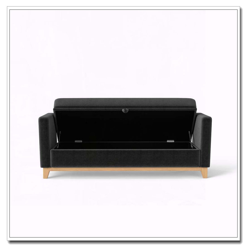 Banc rembourré en bois massif, 66 po + rangement, Noir + neutre 11