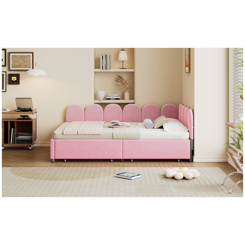 Canapé-lit en velours avec tête de lit en tissu doux, Rose, Double