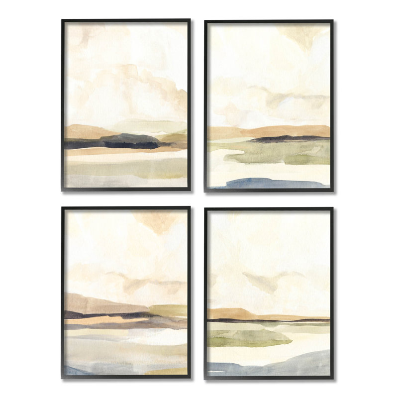 Ensoleillé, paysage, horizon, paysages, ensemble de 4 estampes numériques par Annie Warren, H 14 po x l 11 po x P 1,5 po