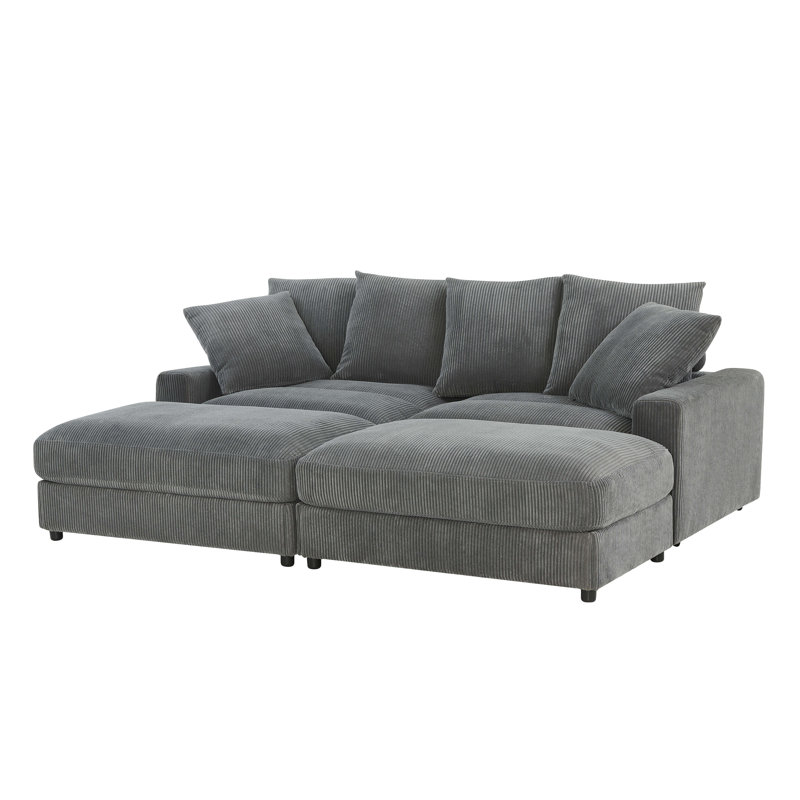 Arzuaga 89" Wide Reversible Modular Corner Sectional with Ottoman, Black, Plastic, Charcoal