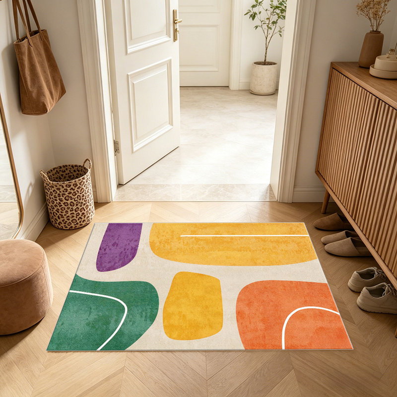 Green Orange Abstract Shapes carpet-easy to clean, machine-washable, soft and comfortable; suitable for door mats, kitchens, living rooms, bedrooms, corridors, and laundry areas. Easy to clean, durable carpet for home decoration.