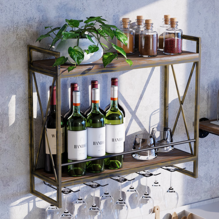 Wine Glass Holder, Ceiling Wine Rack, Wine Glass Rack, Rustic Industrial  Wine Racks Wall Mounted with 8 Stem Glass Holder, 2-Tiers Wall Mount Bottle