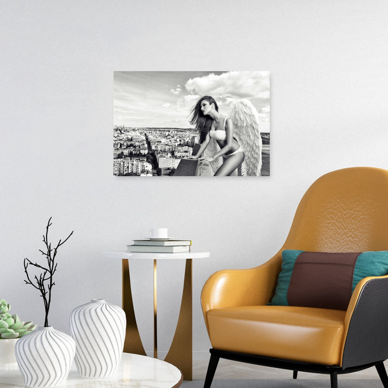 Urban Angel Gaze Dramatic Elegant Modern City Landscape Wall Art Print 1 Piece Wrapped Canvas Wall Art, 40.64cm H x 60.96cm W
