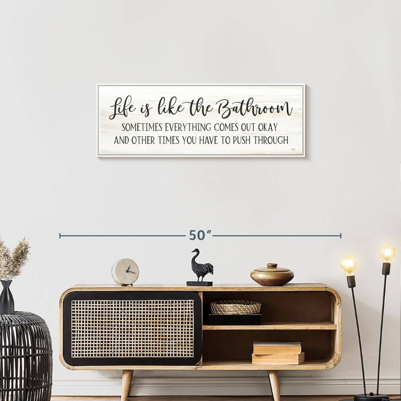 Life Is Like The Bathroom, Cadre flottant blanc, 37 po x 13 po