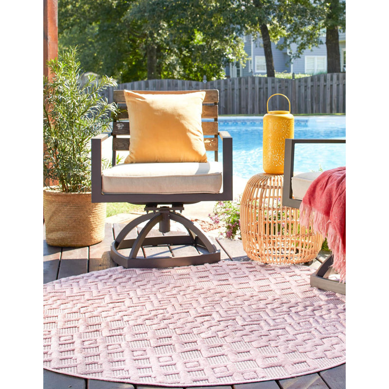 Tapis intérieur / extérieur rose Griffie, Rond 3 pi