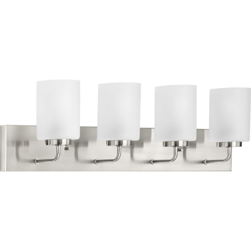 4-Light Brushed Nickel Bath Vanity Light with Etched Glass Shades, Brushed Nickel