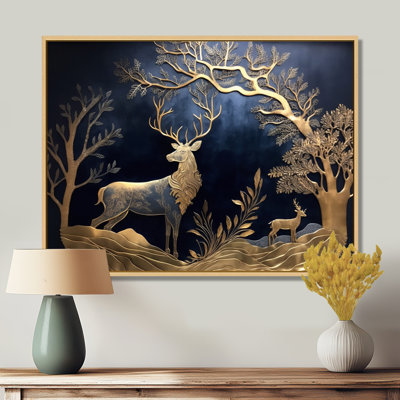 Golden Deer In Forest II - Forest Wall Art