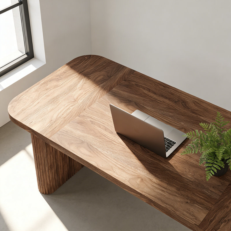 Bureau d'écriture rectangulaire avec plateau en bois d'ingénierie brun pour bureau à domicile, Brun