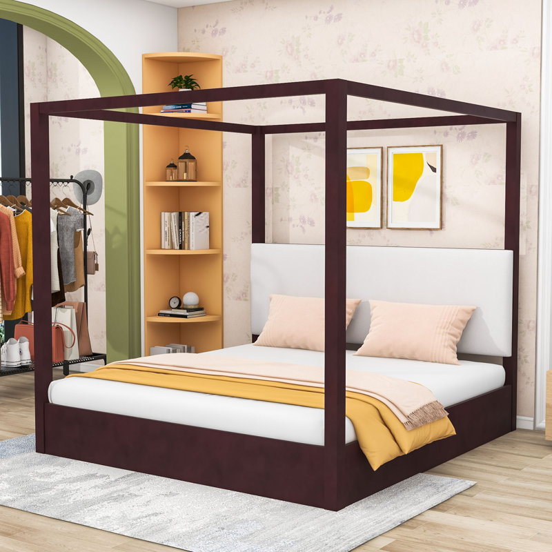 Canopy Platform Bed with Upholstered Headboard, Espresso, King