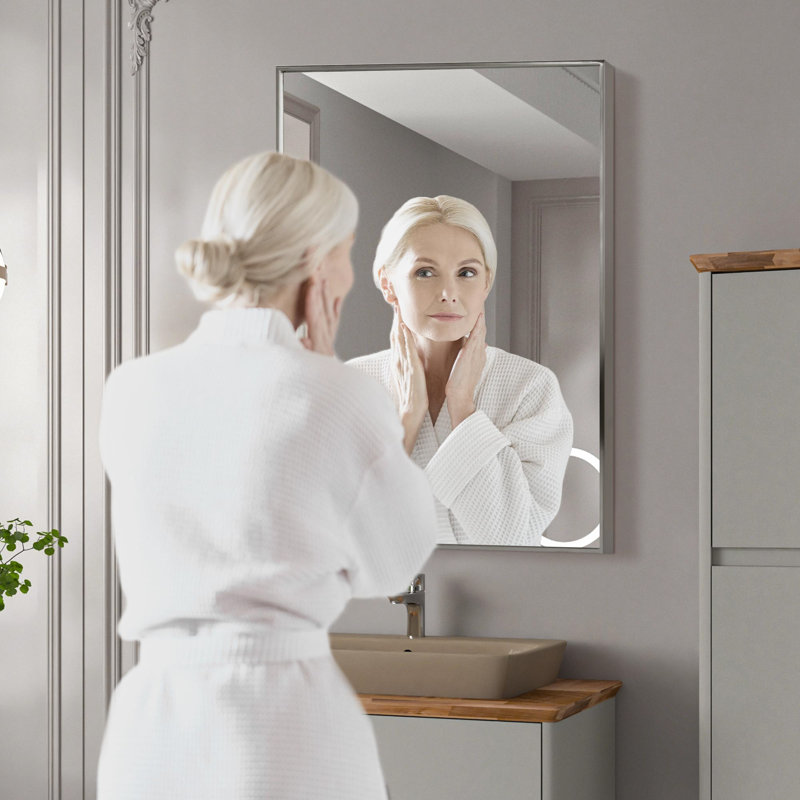 Spectrum 30x24" Stainless Steel Brushed Nickel Framed Bathroom Vanity Mirror for Entryway Wall and Living Room, 30" H x 24" W