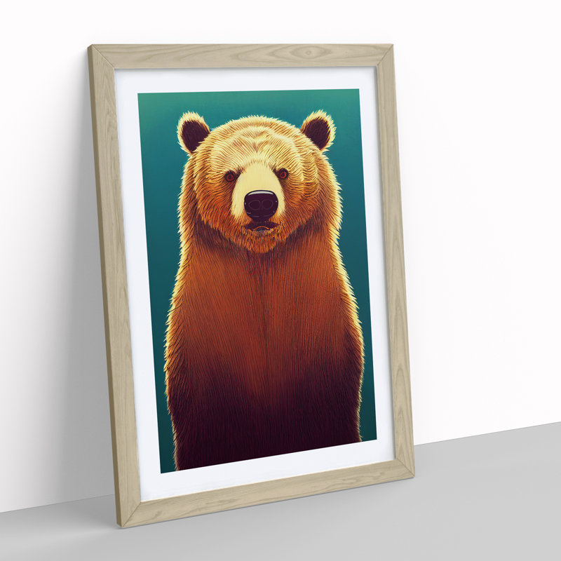 Young Bear - Single Picture Frame Painting, 34cm H x 25cm W x 2cm D, Oak