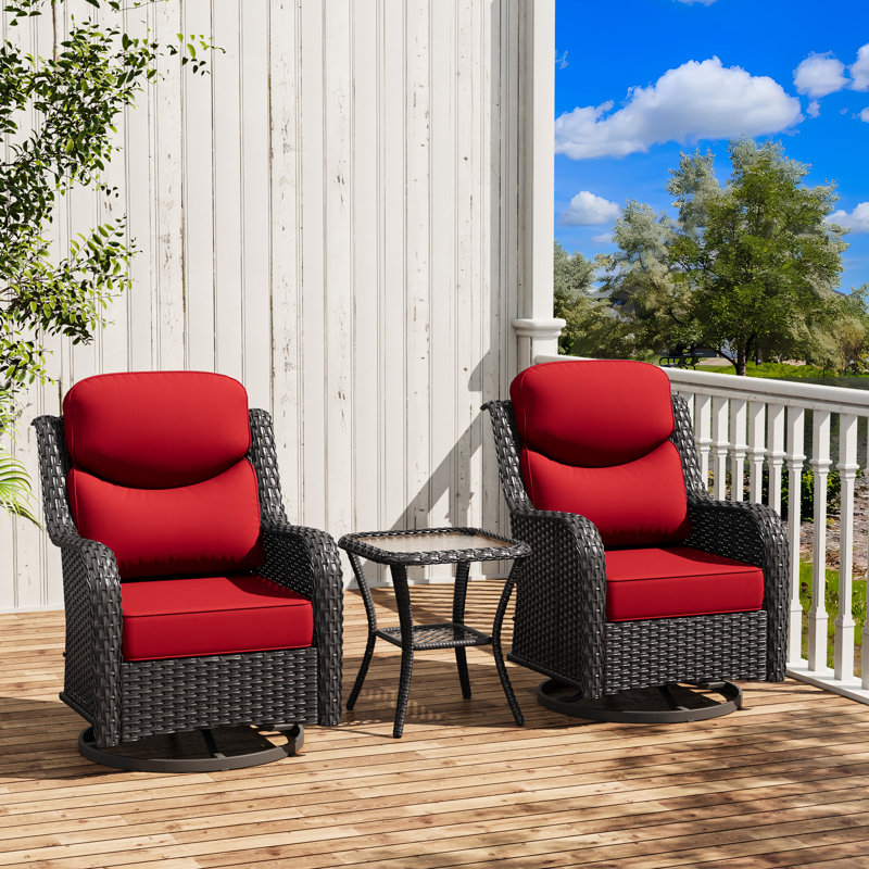 Ensemble de conversation en rotin pour 2 personnes avec coussins, Rouge