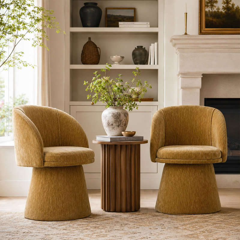 Ensemble de 2 fauteuils d'appoint pivotants rembourrés à dossier demi-tonneau, Yellow