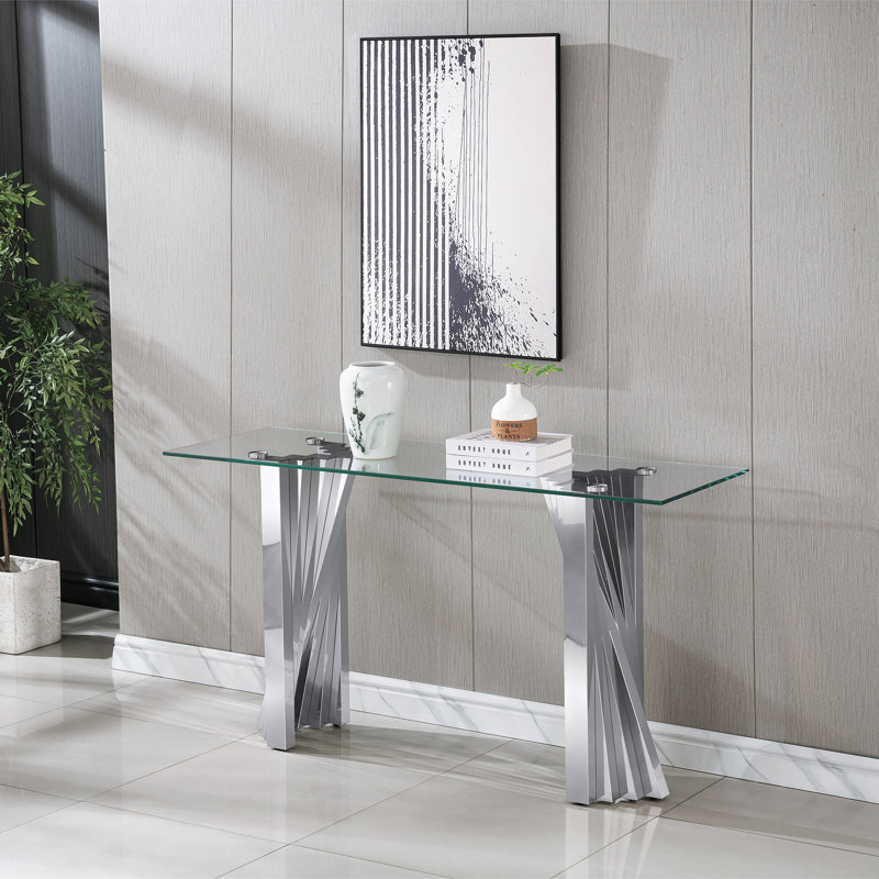 Glass Top Console Table, Silver