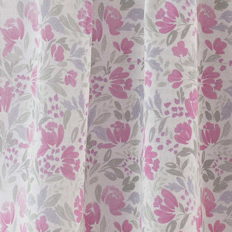 Sheer Curtain Panel Pair, 140cm Width x 122cm Drop, Pink
