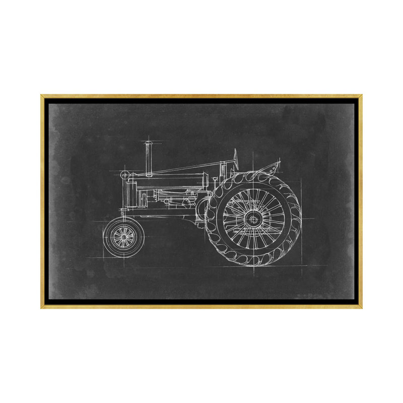 « Tractor Blueprint IV » par Ethan Harper, reproduction d’art, Toile encadrée d'or, H 18 po x l 26 po x P 1,5 po