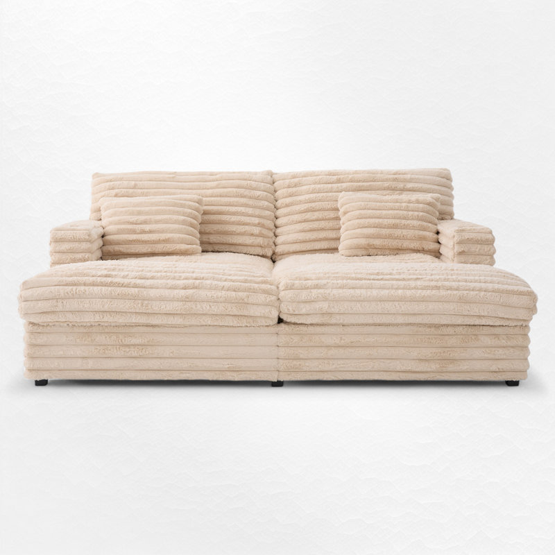 Double chaise longue surdimensionnée avec ports USB, Champagne