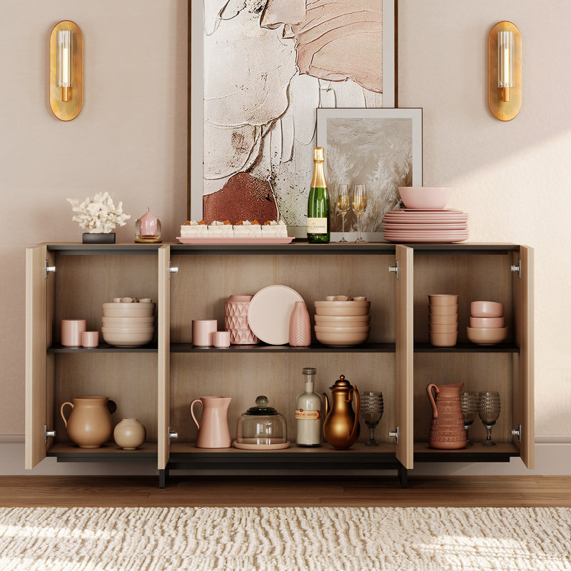 Maisonet Modern Sideboard Buffet Cabinet With 4 Doors, Multifunctional Sideboard With Large Storage And T-Shaped Legs, Coffee Bar Cabinet Storage Cabinet For Kitchen, Dining Living Room