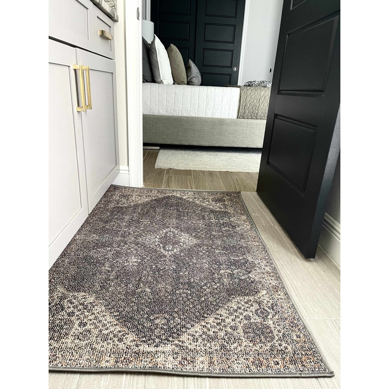 Seok Traditional Machine Washable Medium Gray/Beige/Brown Area Rug, Runner 2'7" x 10'2"
