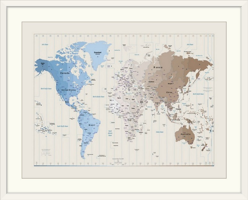 Francy «World Map» par Bellen, impression, H 20 po x l 24 po x P 1 po, Cadre blanc