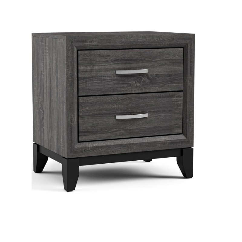 Two Tone Design 1Pc Nightstand Two Drawers Wooden Legs Gray Finish Bedroom Furniture, Gray