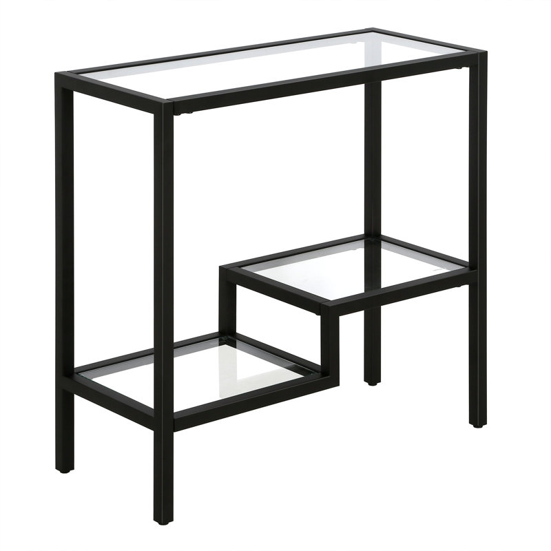 Glass Top End Table, Blackened Bronze