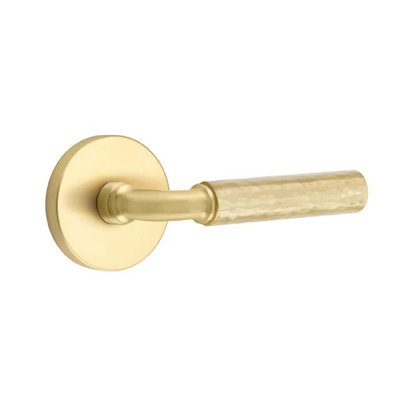 Emtek Select Privacy Interior Mortise w/ Disk Rosette & R-Bar Stem, Hammered Lever
