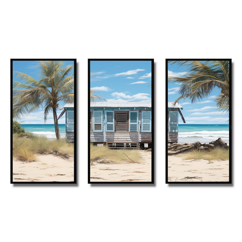 «Beachside Cottage Charm II - Coastal Windows», art mural, H 40 po x l 60 po x P 1 po, Cadre flottant noir