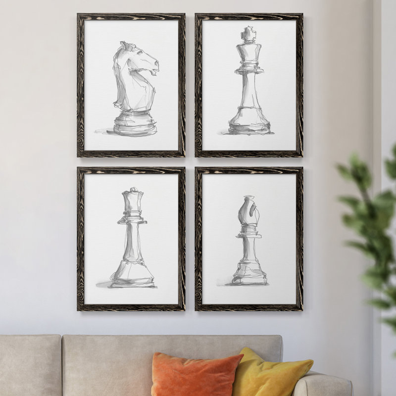 Chess Room Study I, toile encadrée de qualité supérieure - prête à être accrochée, H 43,5 po x l 31,5 po x P 1 po, Noir