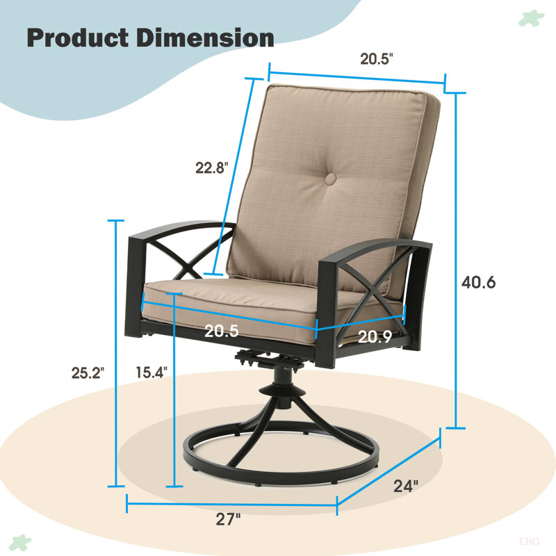 Ensemble de 2 chaises d'extérieur pivotantes avec chaise berçante et coussin