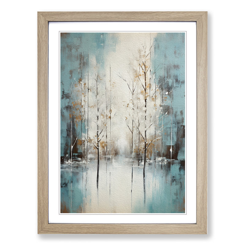 Winter Forest Abstract - Single Picture Frame Print on Wood, 34cm H x 25cm W x 2cm D, Oak