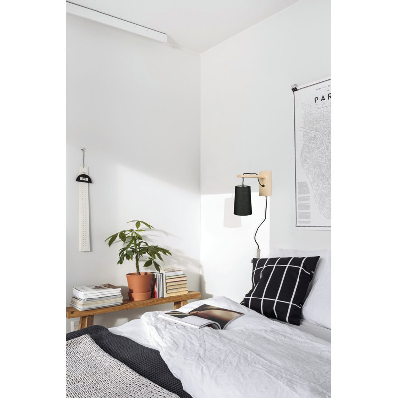 Rollo Wood Plug-in Armed Sconce, Black