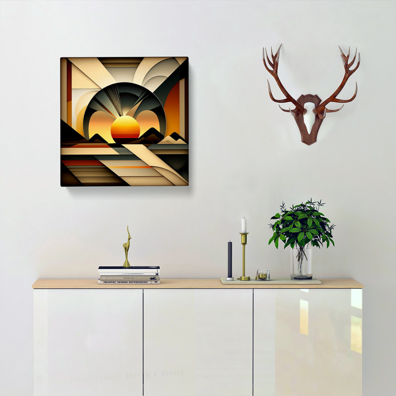 Art Deco Sunset Abstract Art No.1 - Wrapped Canvas, 35cm H x 35cm W x 3cm D