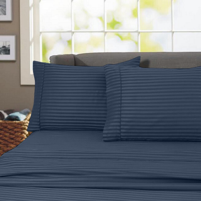 Hotel London Egyptian Cotton Striped Sheet Set, Navy, California King Sheet Set with 2 Pillowcases