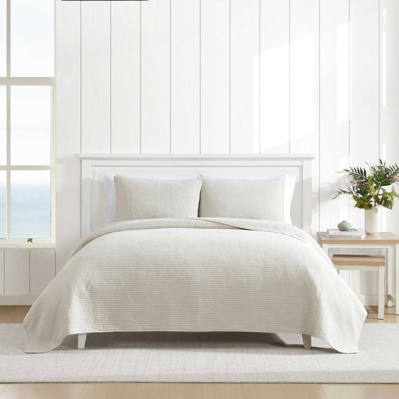 Ensemble de courtepointe en coton uni Nautica Seashore Stitch, Beige, Courtepointe très grand et 2 très grandes taies 