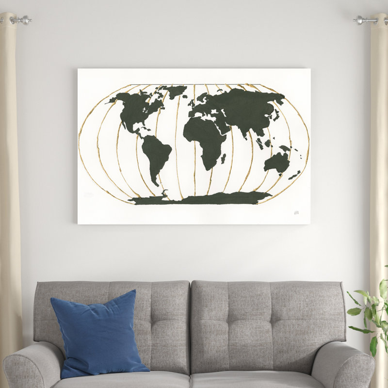 World Map Gold Lines, H 32 po x l 48 po