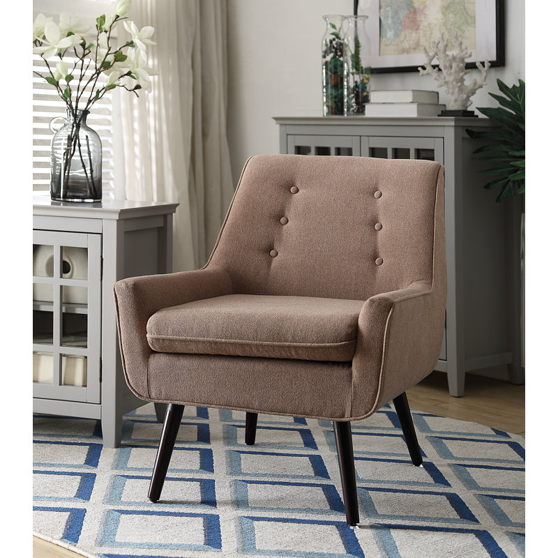 Arreon Flannel Fabric Button Tufted Armchair, Cafe