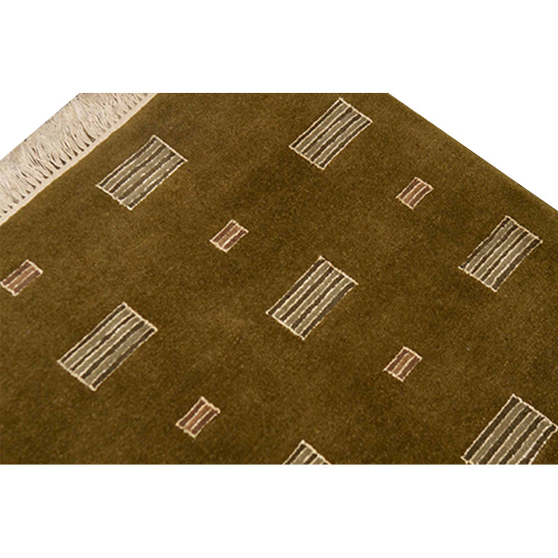 Hand-Knotted High-Quality Dark Olive Green Area Rug