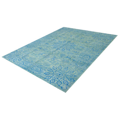 Tapis bleu sarcelle à transition de couleur 10 pi 0 po x 14 pi 0 po