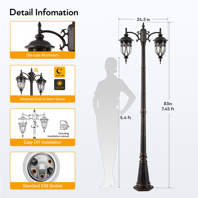 Dusk to Dawn 2-Head Outdoor Lamp Post Light