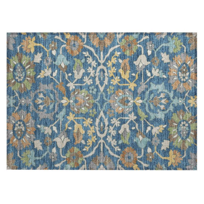 Machine Washable Indoor/Outdoor Chantille ACN2587 Floral Rug, 1'8" x 2'6", Blue