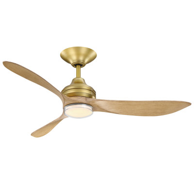 Aviara Coastal Marine Grade 52 inch Indoor/Outdoor Smart Ceiling Fan with LED CCT Select Double-Walled Light Kit - Brushed Satin Brass with Natural Blades