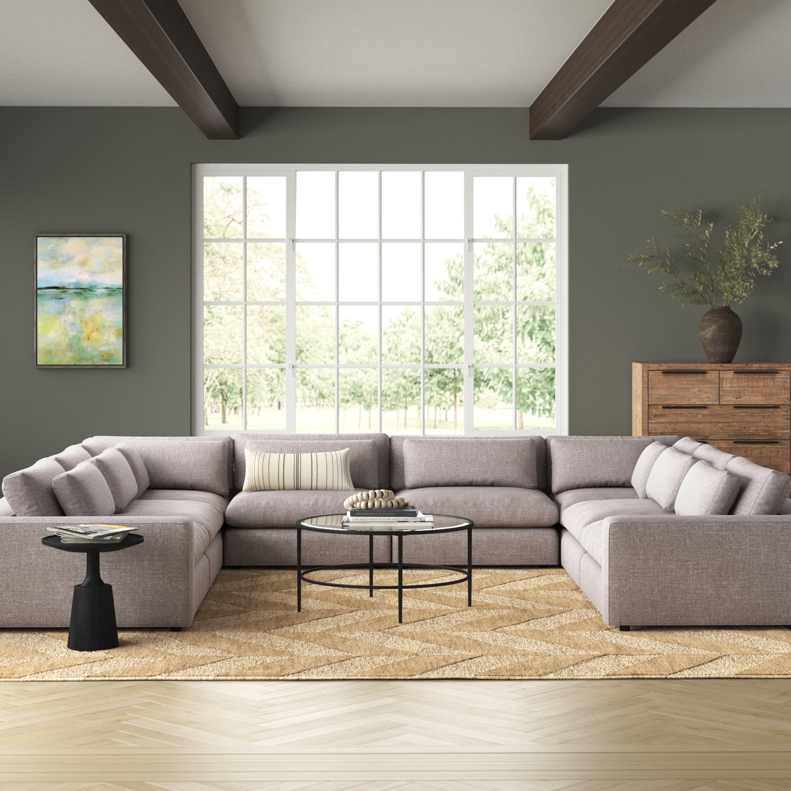 Dolan Modular Upholstered U-Sectional, Chess Pewter