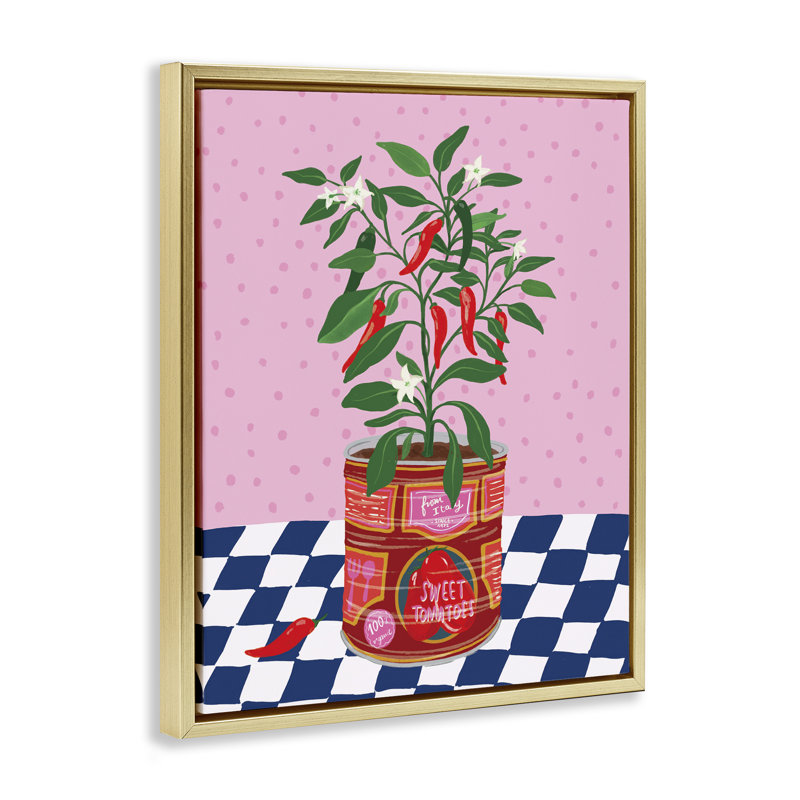  «Pepper Plant in Tin», art mural sur toile par Be Ni La, H 31 po x l 25 po, Cadre flottant métallique doré