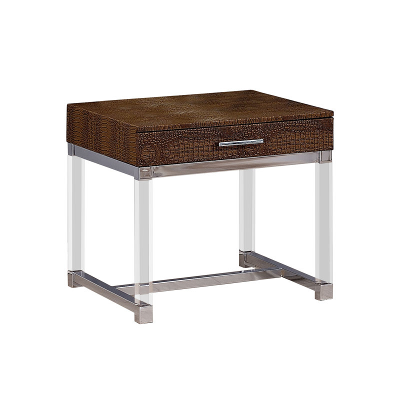 Table de bout traîneau en bois massif avec rangement Dundy, Marron