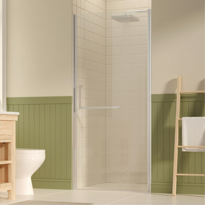 33-34" W ×72" H Frameless Pivot Shower Door, Pivot Swing Shower Glass Doors With 1/4"(6Mm) SGCC Clear Tempered Glass,Explosion-Proof Film, Reversible Installation, Brushed Nickel