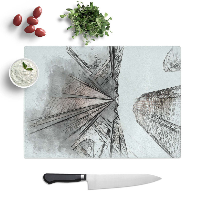 Tempered Glass Sketching the Architecture Vol.51 Chopping Board, 39 cm W x 28.5 cm L