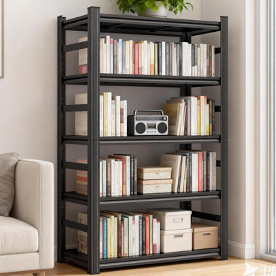 73.3" H×47.2" W Book Shelf, 5 Tier Metal Wide Bookshelf,Heavy Duty Book Shelfs, Adjustable Shelving Unit, Tall Bookcase, Industrial Bookshelf for Living Room, Bedroom, Officeand Library