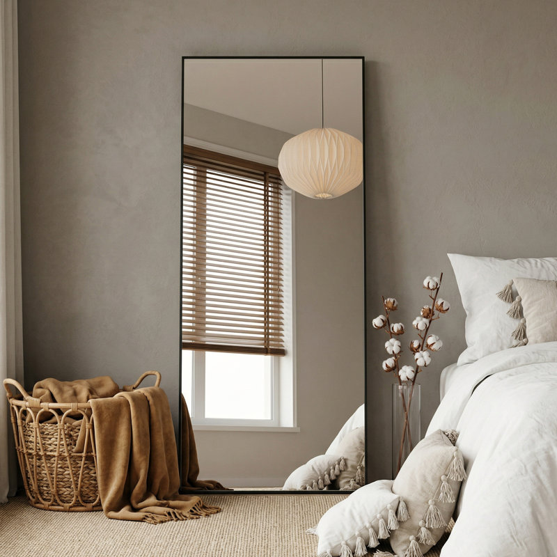 Miroir surdimensionné rectangulaire en aluminium avec cadre, 71 po x 30 po, Noir